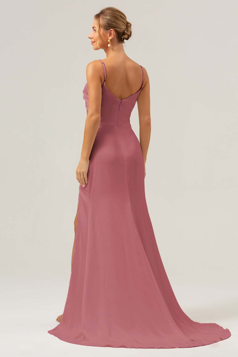 Dark Green Mermaid Spaghetti Straps Sweep Train Bridesmaid Dress with Slit