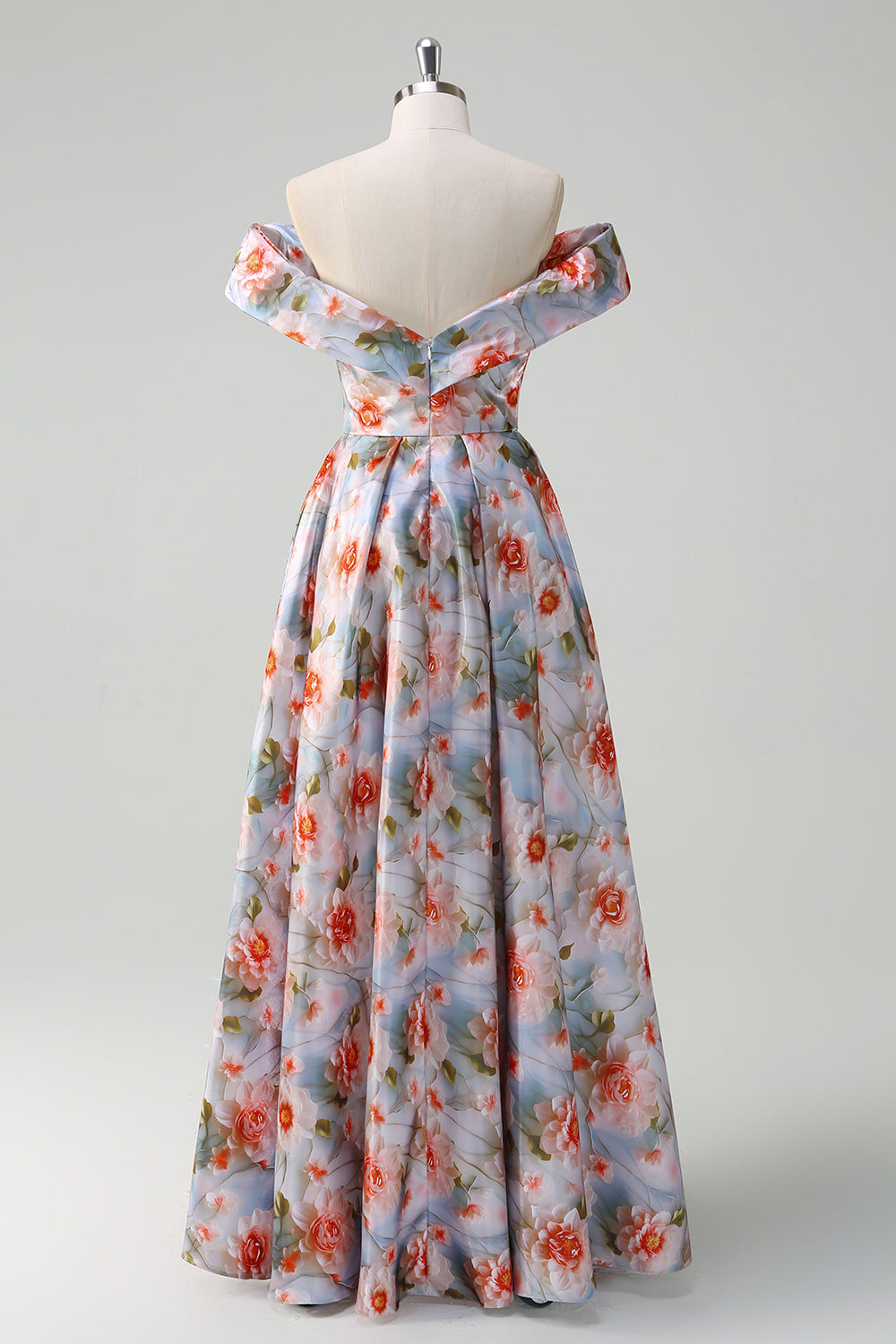 Blue Red Flower Off The Shoulder Ruched A Line Prom Dress