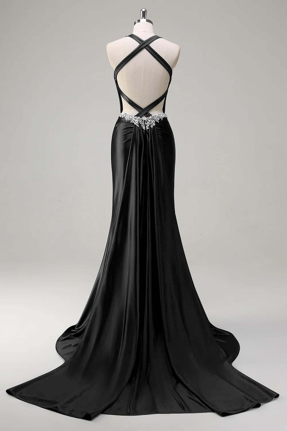 Dark Green Corset Beaded Satin Mermaid Sweep Train Prom Dress