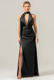 Burgundy Sheath V-Neck Satin Bridesmaid Guest Dress with Slit
