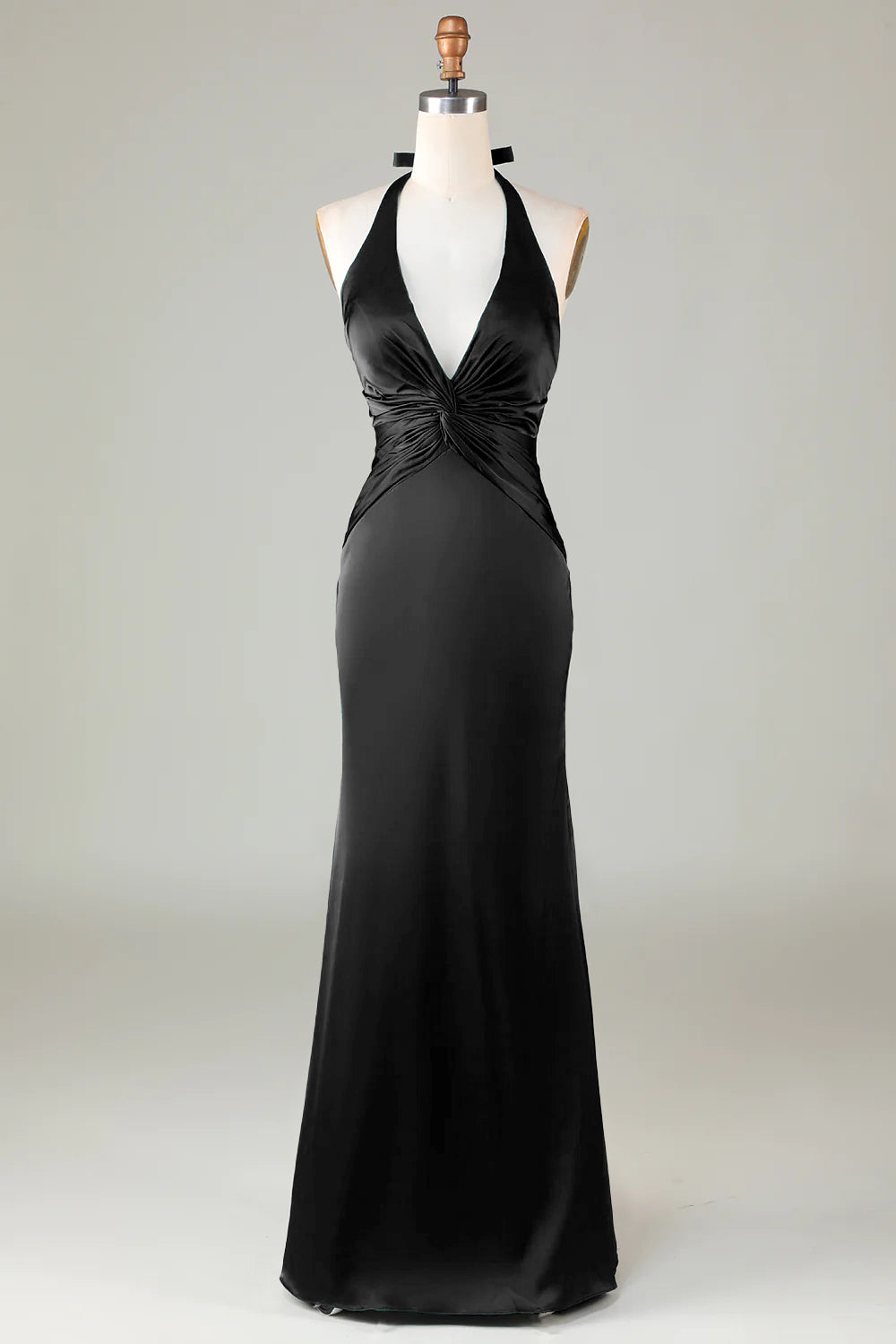 Mermaid Halter Dark Green Front Twist Maxi Bridesmaid Dress