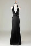 Mermaid Halter Dark Green Front Twist Maxi Bridesmaid Dress