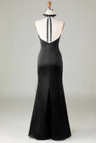 Mermaid Halter Dark Green Front Twist Maxi Bridesmaid Dress