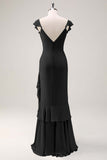 Blush Pink Mermaid V-Neck Chiffon Maxi Bridesmaid Dress with Ruffles