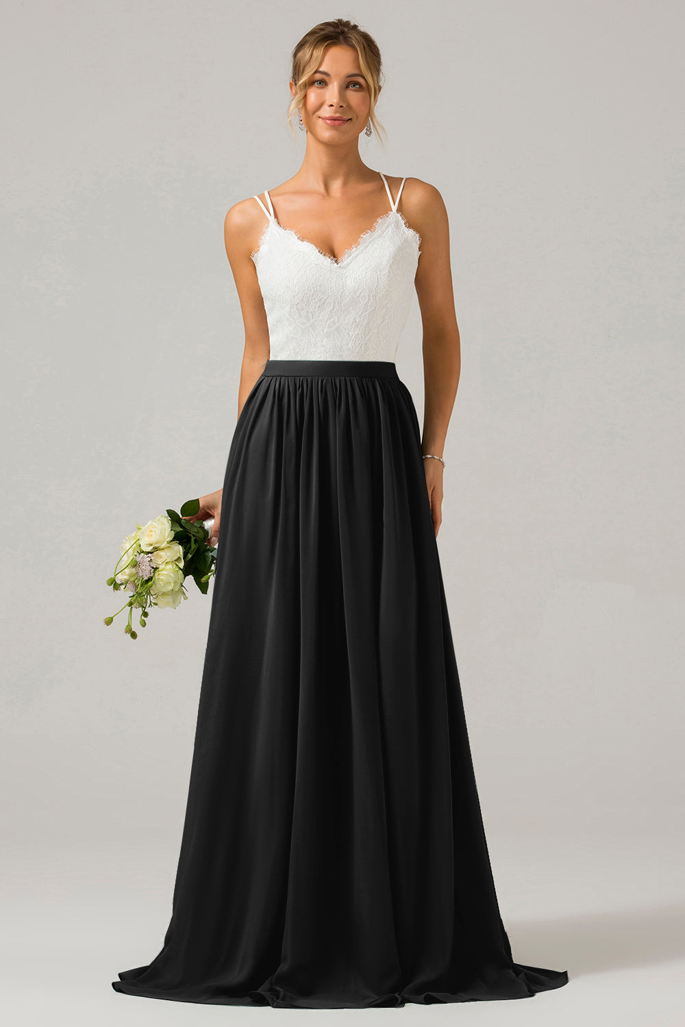 Eucalyptus A-Line Spaghetti Straps Pleated Long Bridesmaid Dress With Lace