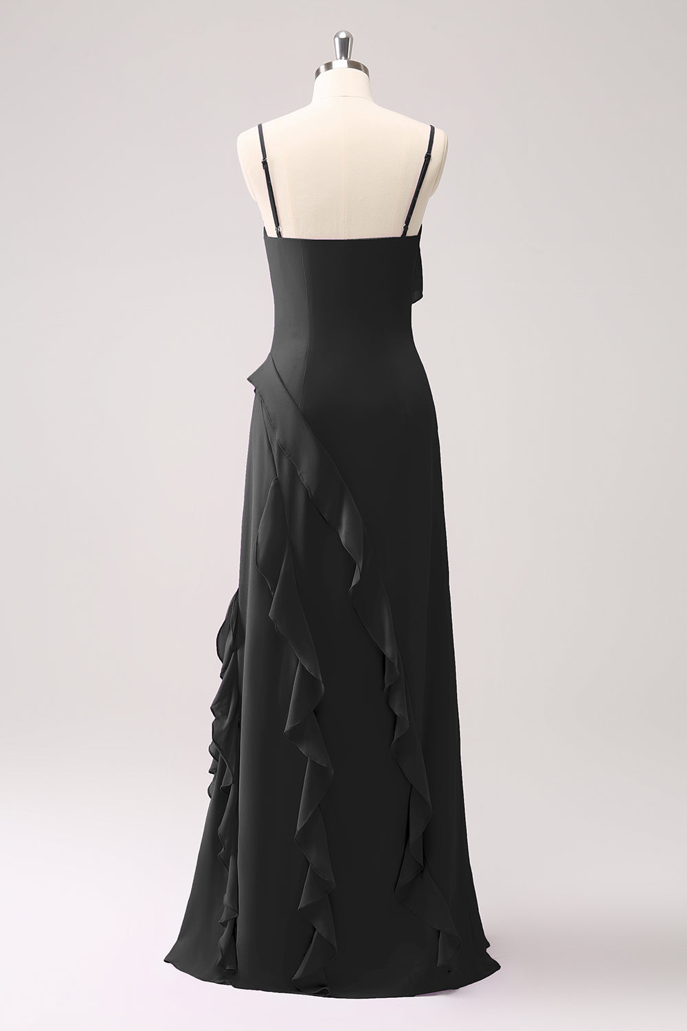 Tahiti Spaghetti Straps Sheath Chiffon Bridesmaid Dress with Ruffles