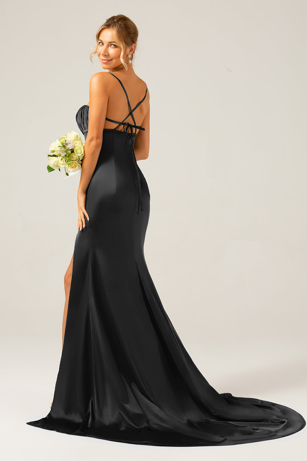Dark Green Long Sheath Spaghetti Straps Bridesmaid Dress With Slit