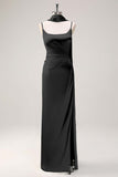 Blushing Pink Satin Scoop Neck Sheath Bridesmaid Dress with Ribbon