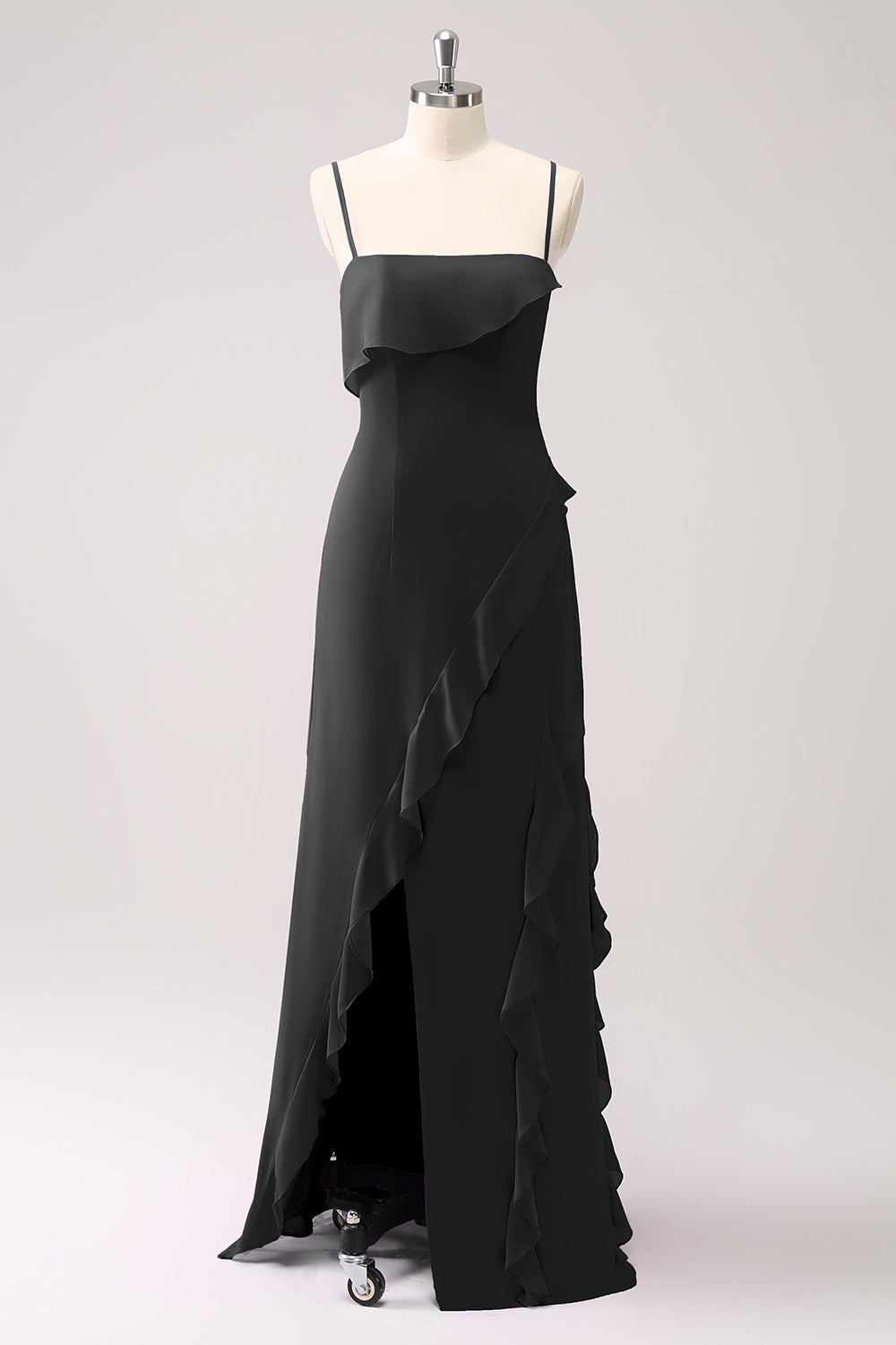 Tahiti Spaghetti Straps Sheath Chiffon Bridesmaid Dress with Ruffles