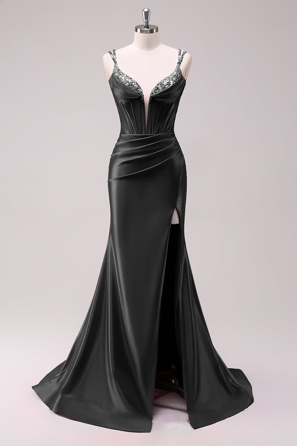 Fuchsia Mermaid Corset Sequin Sweep Train Prom Dress with Slit