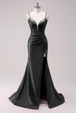 Fuchsia Mermaid Corset Sequin Sweep Train Prom Dress with Slit