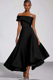 Navy Off the Shoulder A Line Asymmetrical Formal Dress