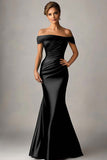Off the Shoulder Eucalyptus Mermaid Satin Ruched Maxi Formal Dress