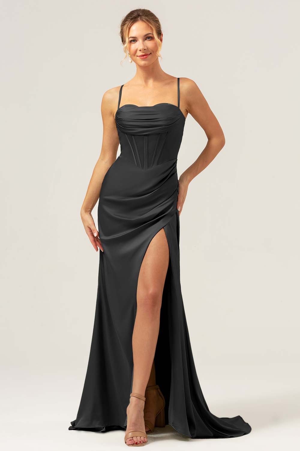 Dark Green Mermaid Satin Sweep Train Bridesmaid Dress with Slit