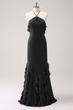 Tahiti Halter Mermaid Chiffon Bridesmaid Dress with Ruffles