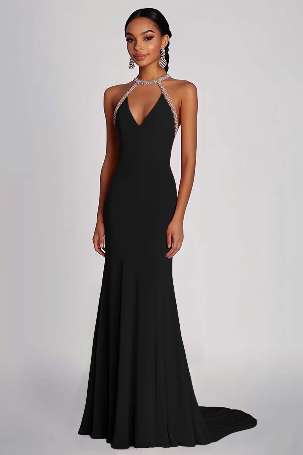 Pink Halter Sheath Floor Length Formal Dress with Beading