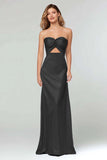 Black Sweetheart Sheath Satin Maxi Formal Dress