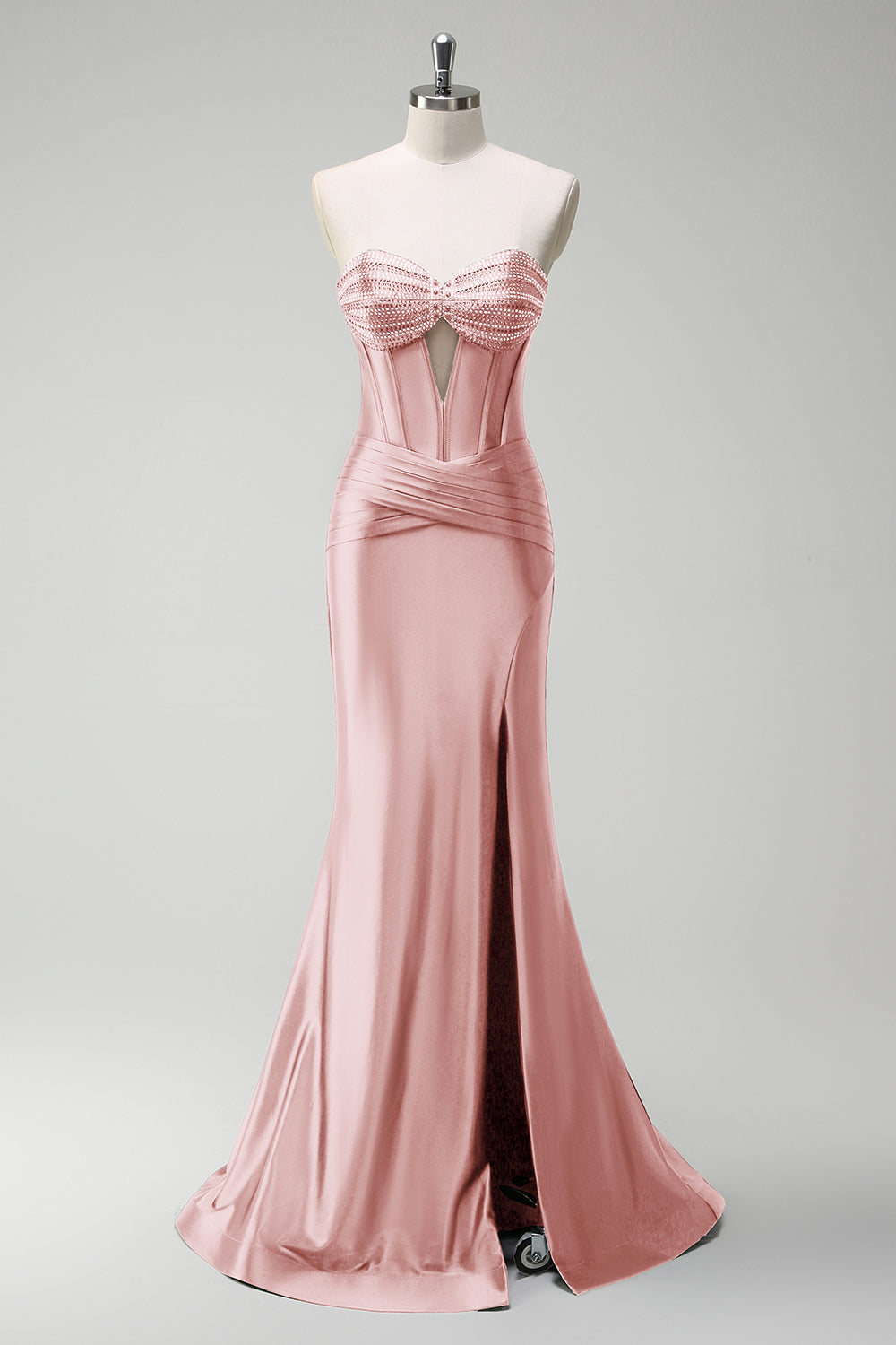 Dark Green Corset Beaded Keyhole Satin Mermaid Prom Dress with Slit