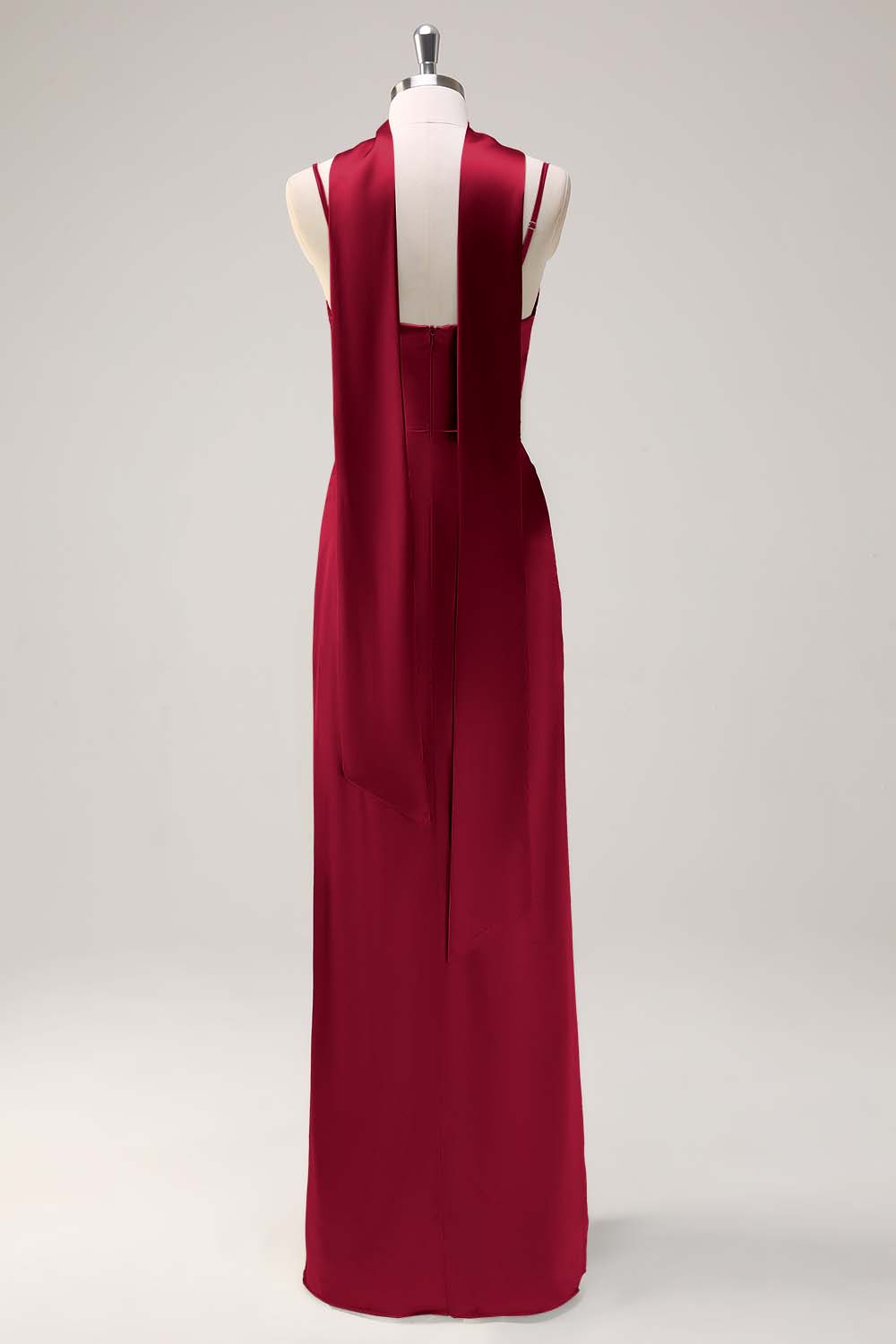 Blushing Pink Satin Scoop Neck Sheath Bridesmaid Dress with Ribbon