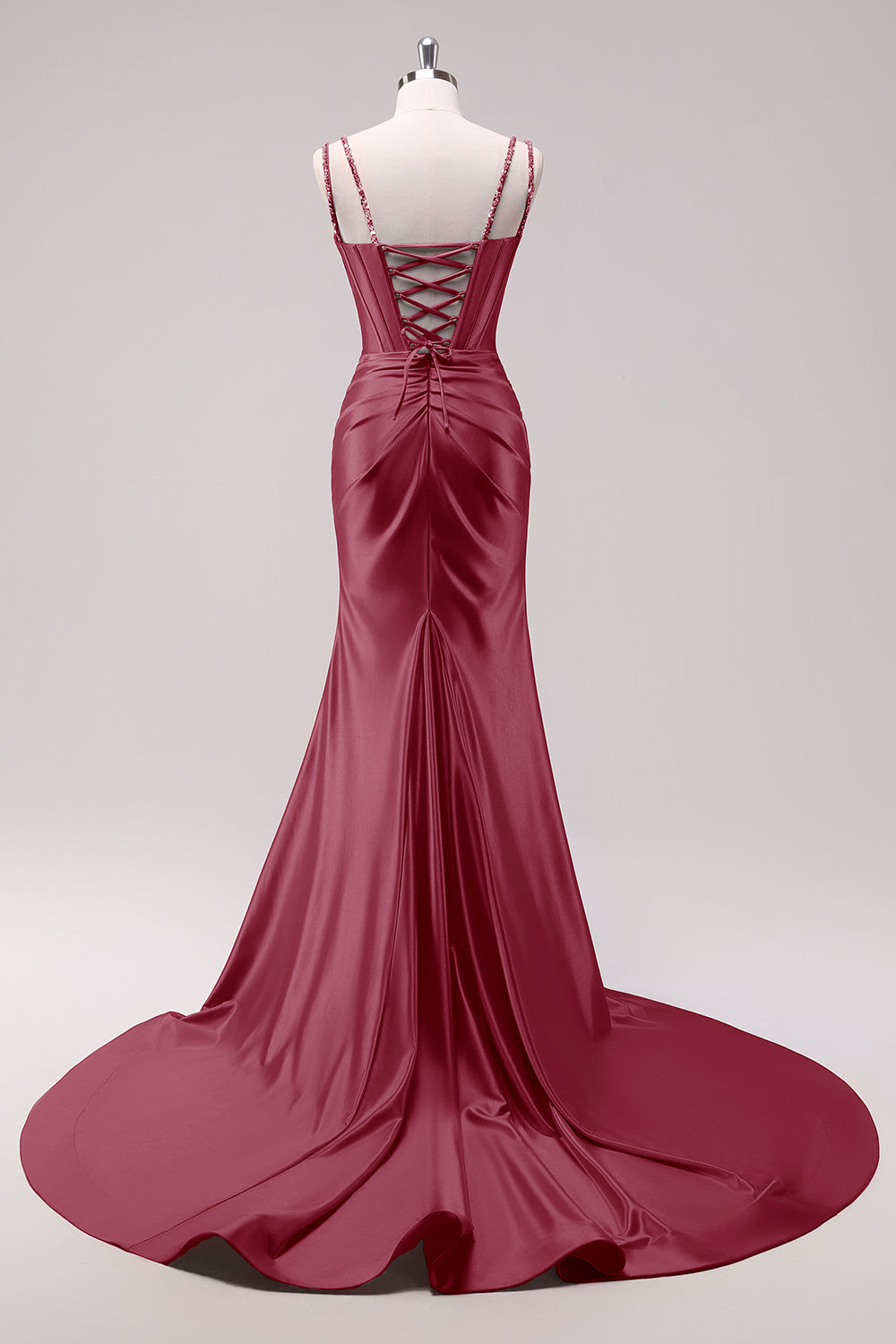 Fuchsia Mermaid Corset Sequin Sweep Train Prom Dress with Slit