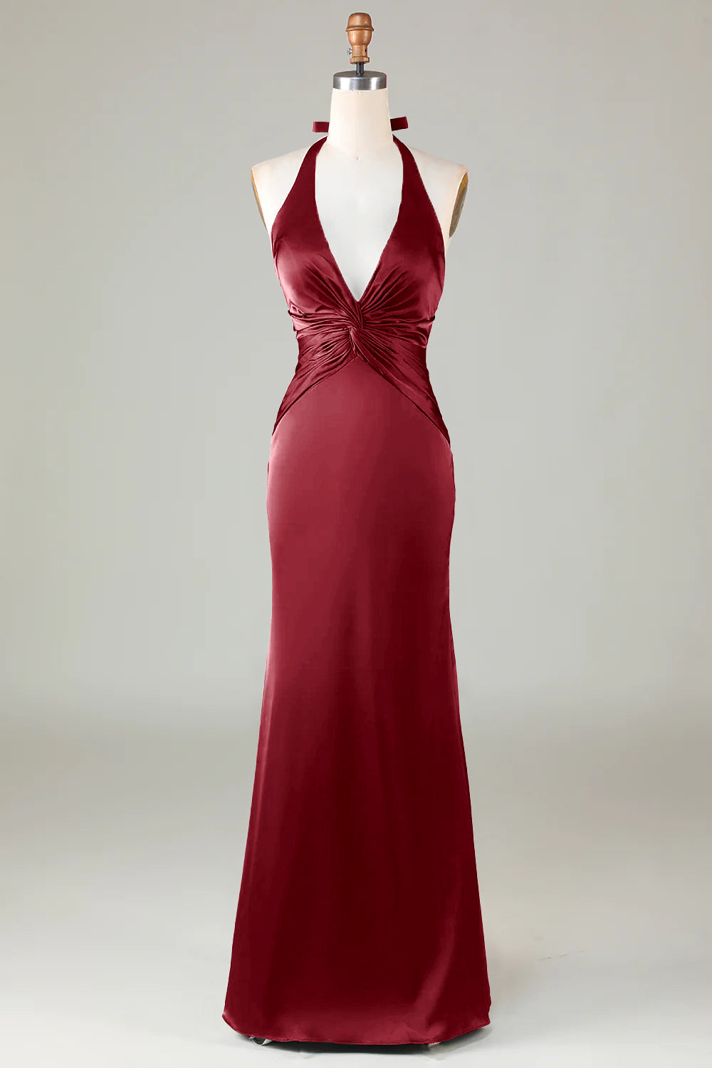 Mermaid Halter Dark Green Front Twist Maxi Bridesmaid Dress
