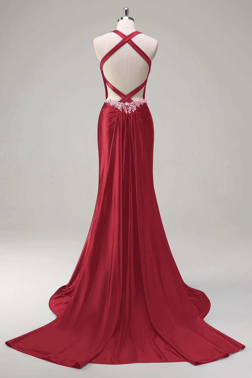 Dark Green Corset Beaded Satin Mermaid Sweep Train Prom Dress