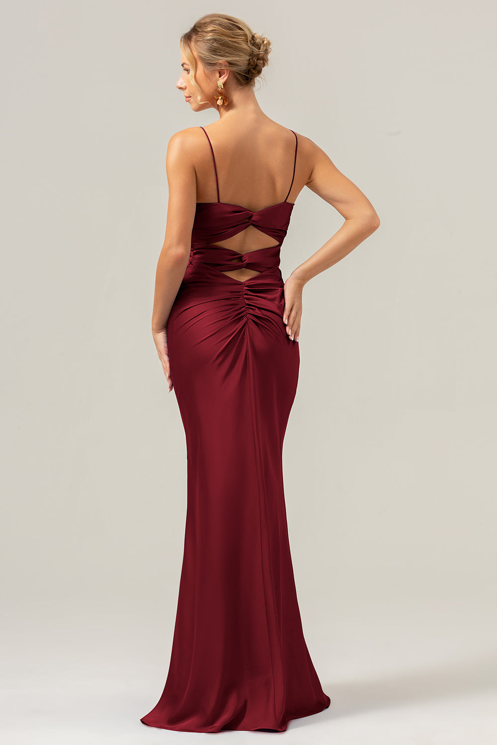Peacock Mermaid Twist Front Satin Mermaid Bridesmaid Dress