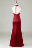 Mermaid Halter Dark Green Front Twist Maxi Bridesmaid Dress