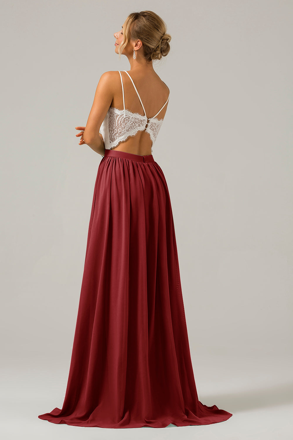 Eucalyptus A-Line Spaghetti Straps Pleated Long Bridesmaid Dress With Lace