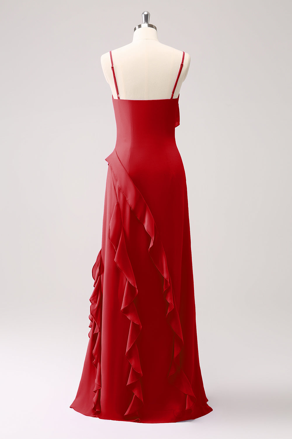Tahiti Spaghetti Straps Sheath Chiffon Bridesmaid Dress with Ruffles