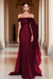 Cabernet Off the Shoulder Sheath Maxi Formal Dress with Ruffles