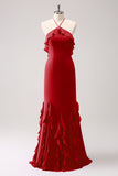 Tahiti Halter Mermaid Chiffon Bridesmaid Dress with Ruffles