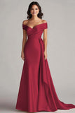 Champagne Off the Shoulder Mermaid Satin Maxi Formal Dress with Drape