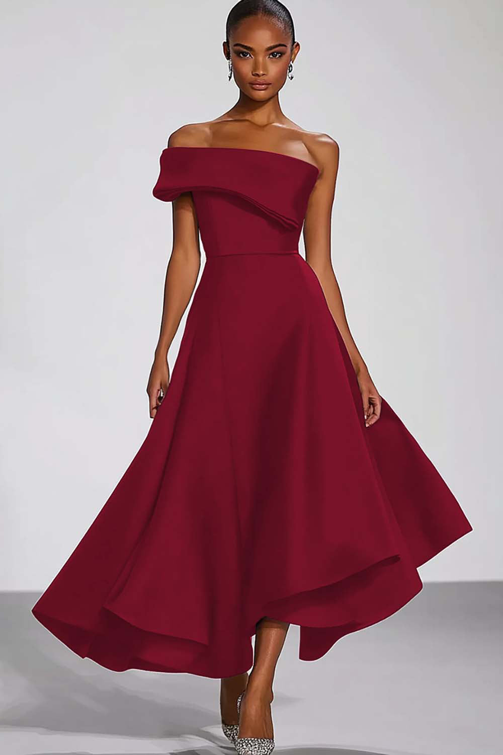 Navy Off the Shoulder A Line Asymmetrical Formal Dress