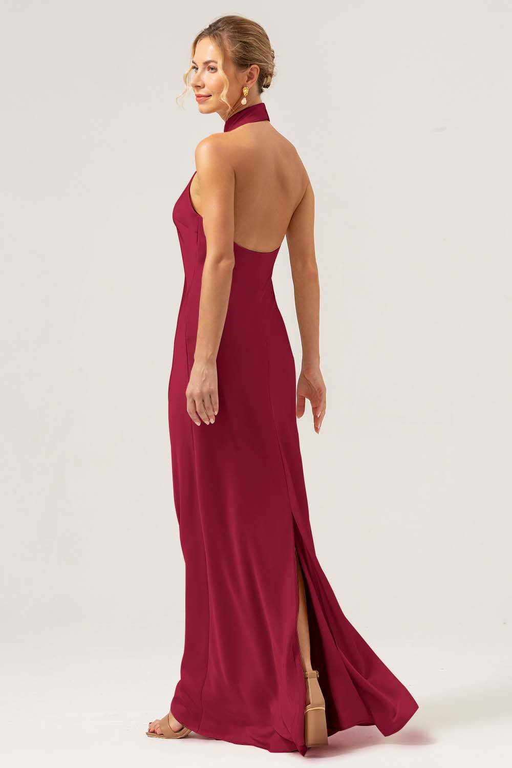 Dark Green Mermaid Halter Bridesmaid Dress with Slit