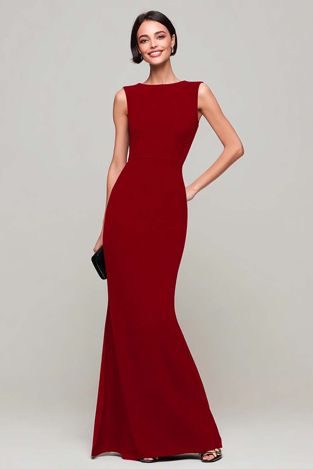 Cabernet Mermaid Boat Neck Long Formal Dress