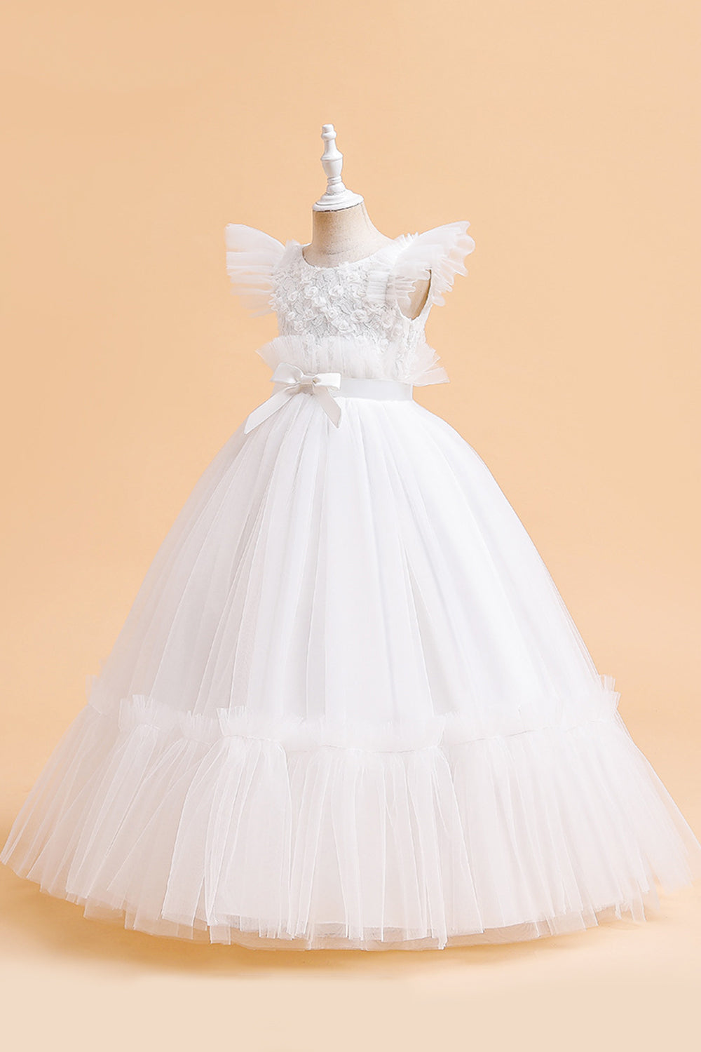 Tulle A Line Champagne Girl Dress with Bow