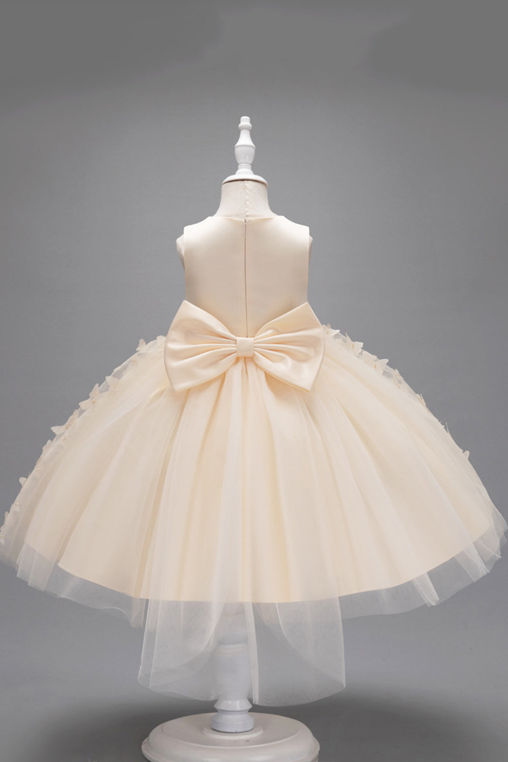 Champagne Princess Butterfly Tulle Girls' Dress With Bow