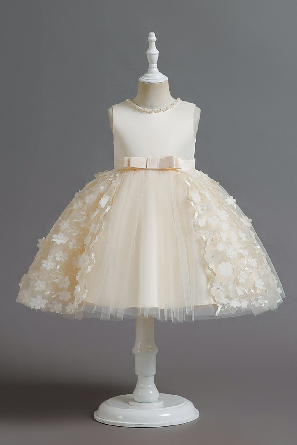 Champagne A Line Tulle Sleeveless Flower Girls' Party Dress With Bow