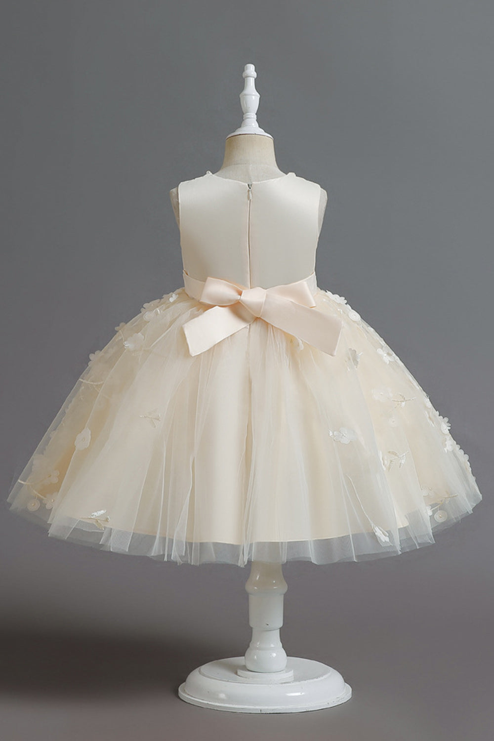 Champagne A Line Tulle Sleeveless Flower Girls' Party Dress With Bow