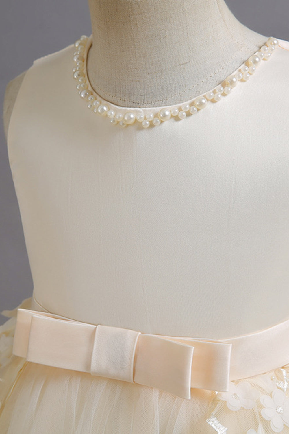 Champagne A Line Tulle Sleeveless Flower Girls' Party Dress With Bow