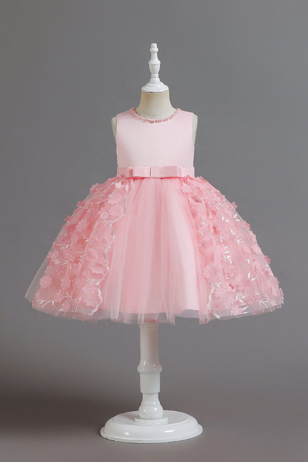 Champagne A Line Tulle Sleeveless Flower Girls' Party Dress With Bow