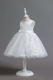 Champagne A Line Tulle Sleeveless Flower Girls' Party Dress With Bow