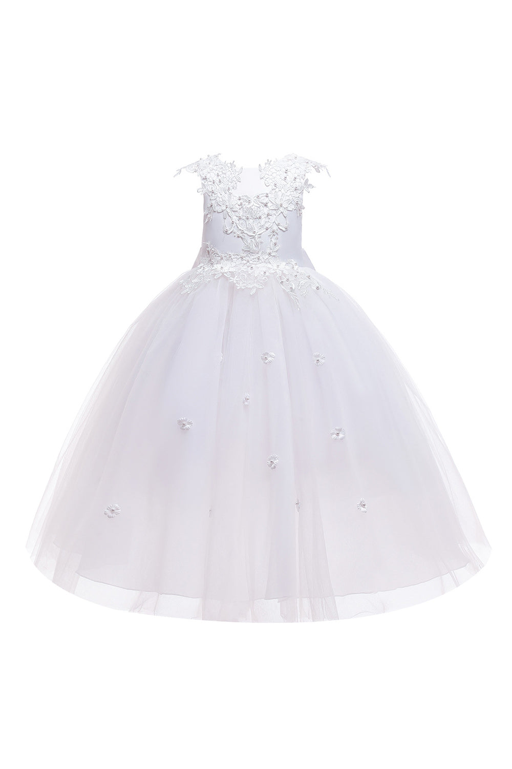 White Weeding Flower Girl Dress with Bow
