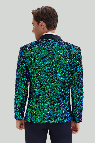 Leely Men s Sparkly Prom Blazer Green One Button Men s Sequined Jacket leelyuk