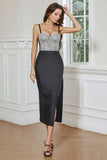 Sparkly Sheath Beaded Little Black Dress with Slit