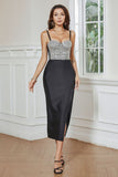 Sparkly Sheath Beaded Little Black Dress with Slit