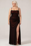 Plus Size Black Red Sheath Spaghetti Straps Maxi Bridesmaid Dress