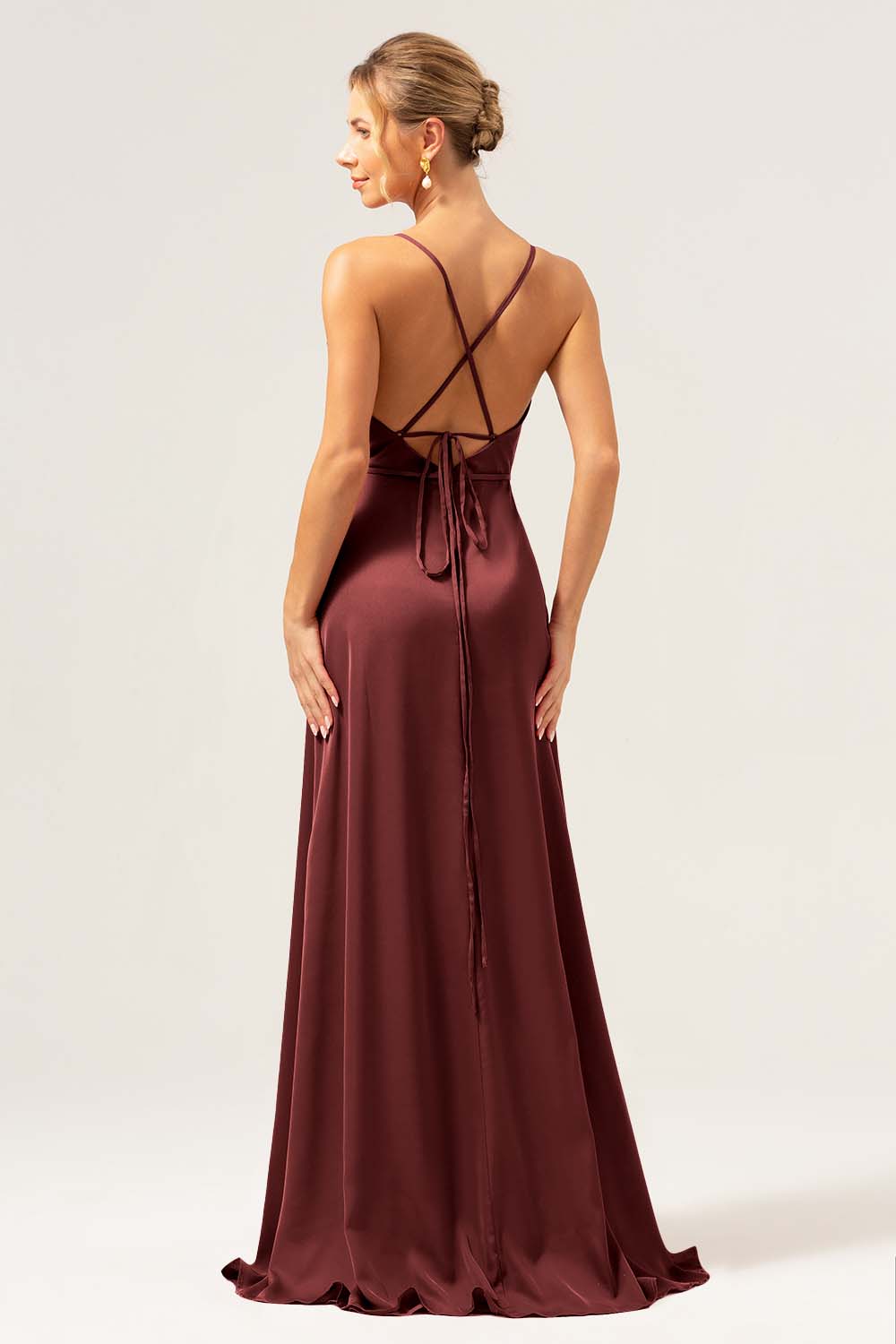 Martini A-Line Spaghetti Straps Satin Bridesmaid Dress with Slit