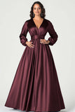 Grey Blue Satin A-Line Mother of the Bride Dress with Long Sleeves
